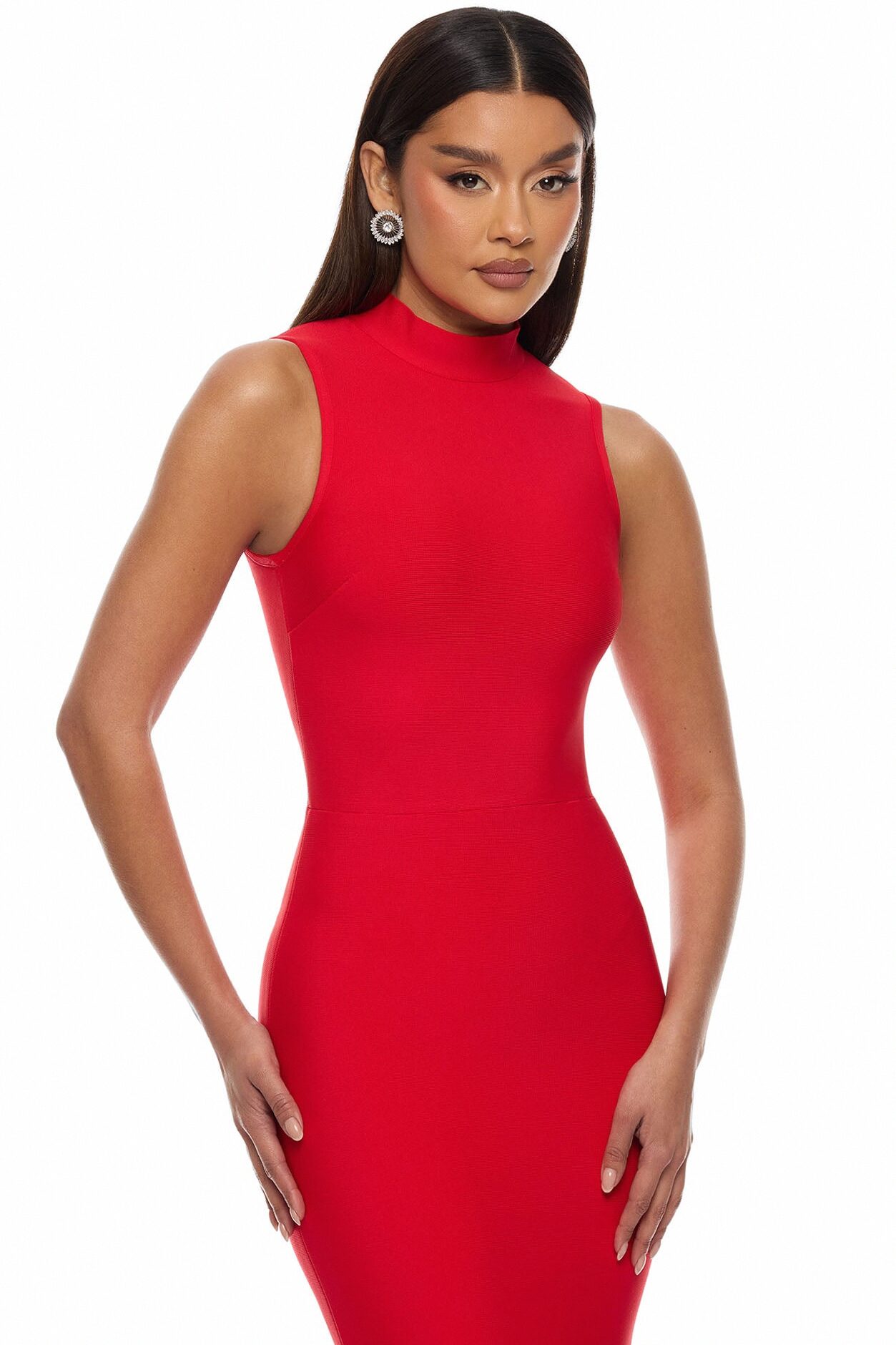 Scarlett Feather Bandage Maxi Dress - Red