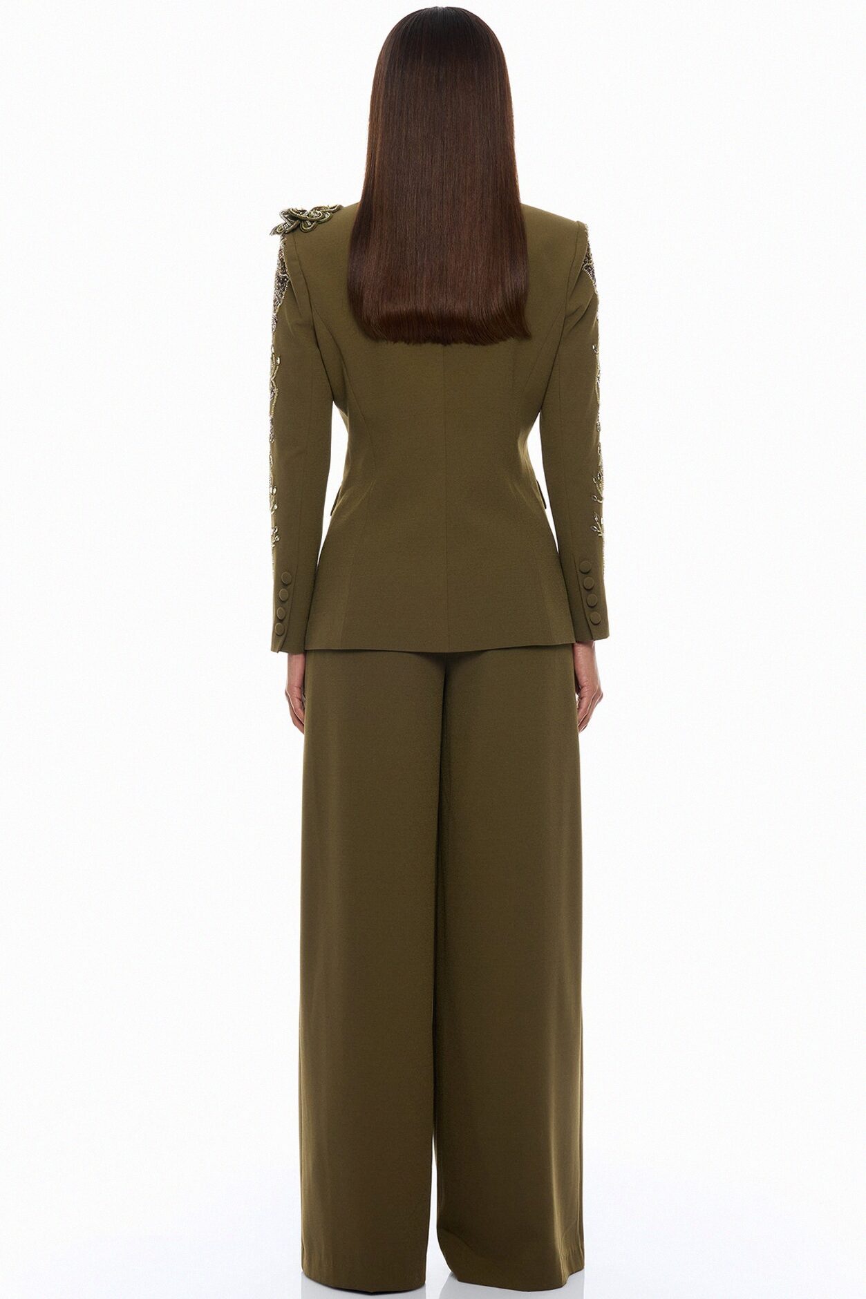 Indie Embellished Blazer Pant Set - Olive