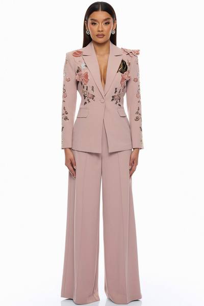 Indie Embellished Blazer Pant Set - Mauve
