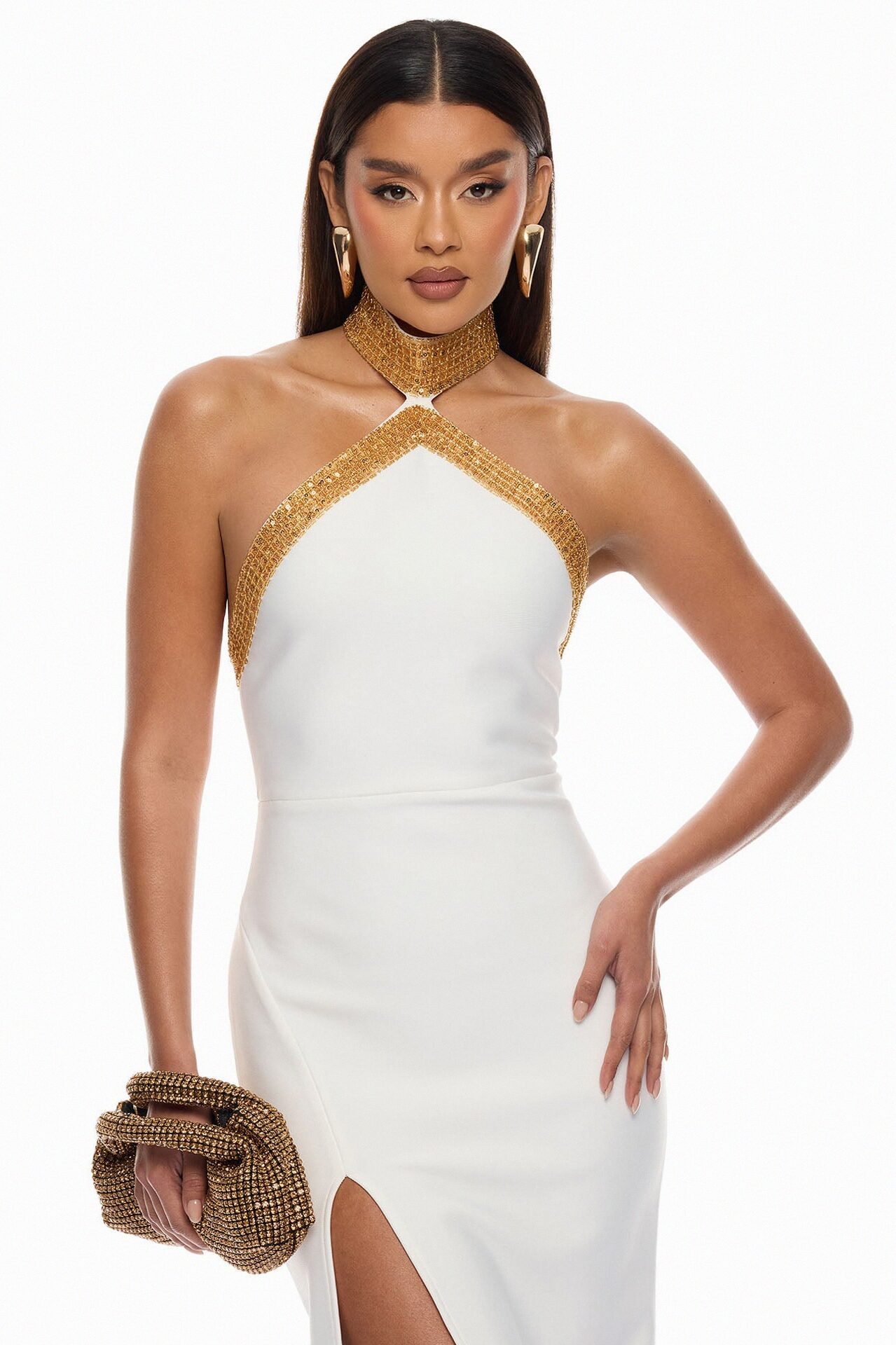 Draya Embellished Bandage Maxi Dress - White