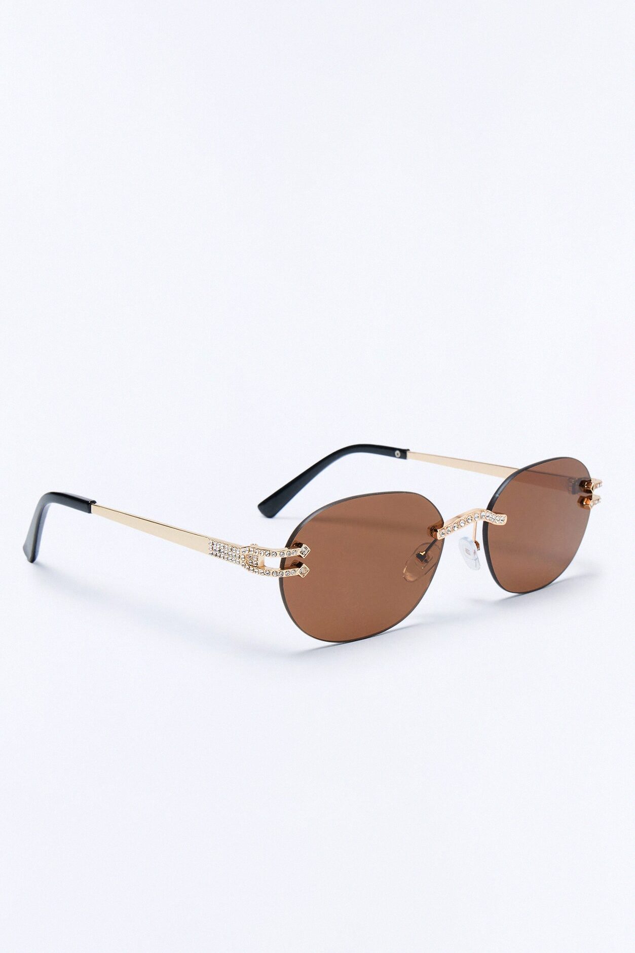 Embellished Round Frameless Metal Sunglasses - Gold/Brown