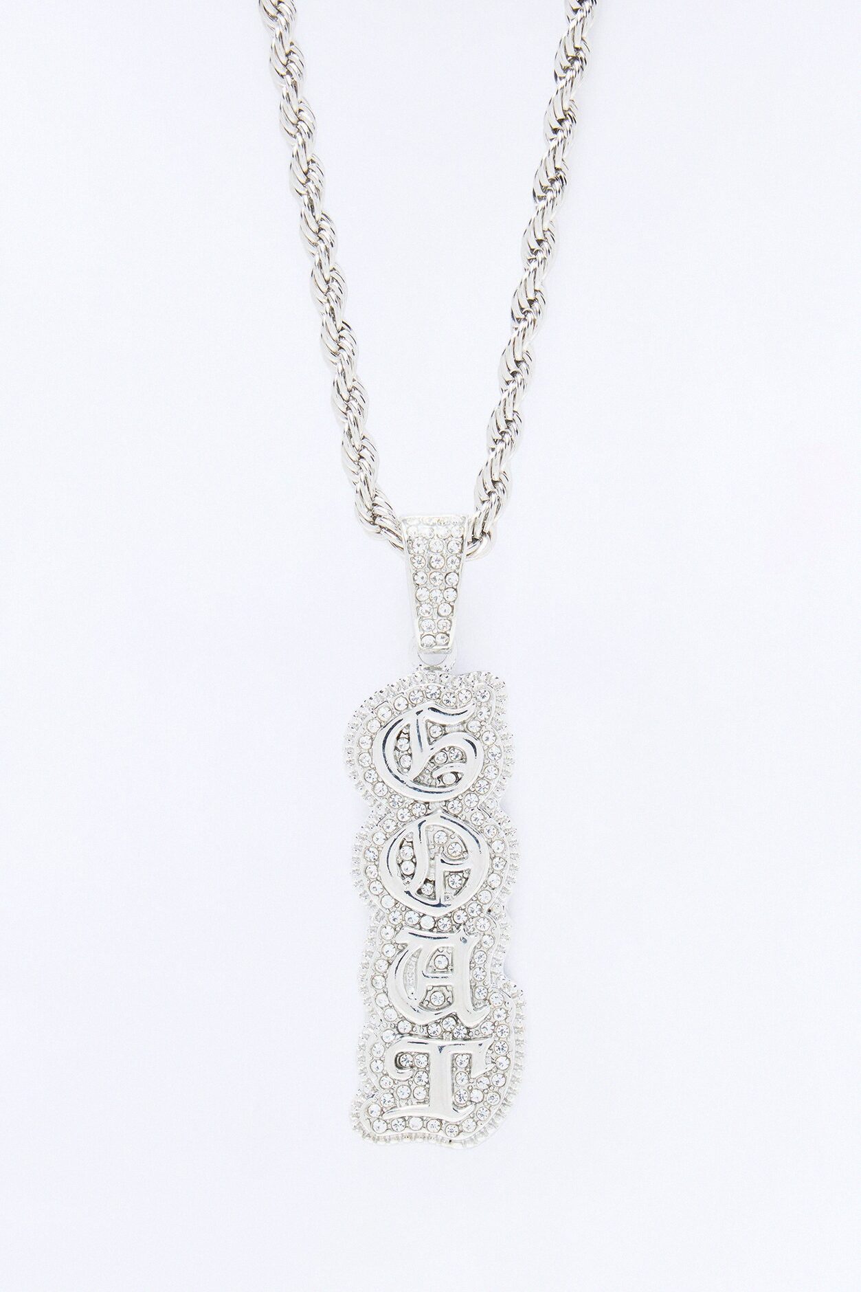 GOAT Script Vertical Iced Pendant Necklace - Silver