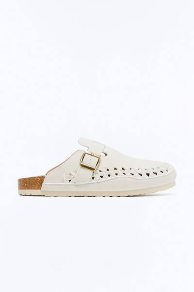 Woven Faux Suede Slip On Mule - White