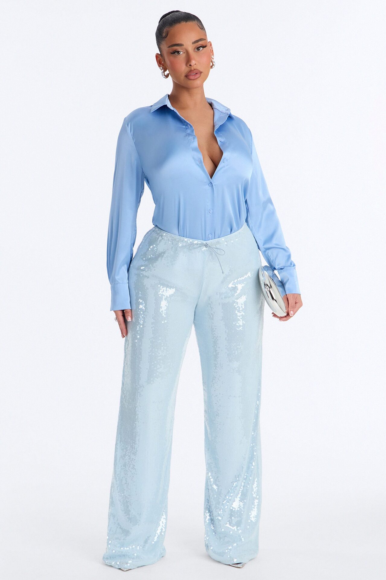 Feelin' Popular Satin Shirt - Periwinkle