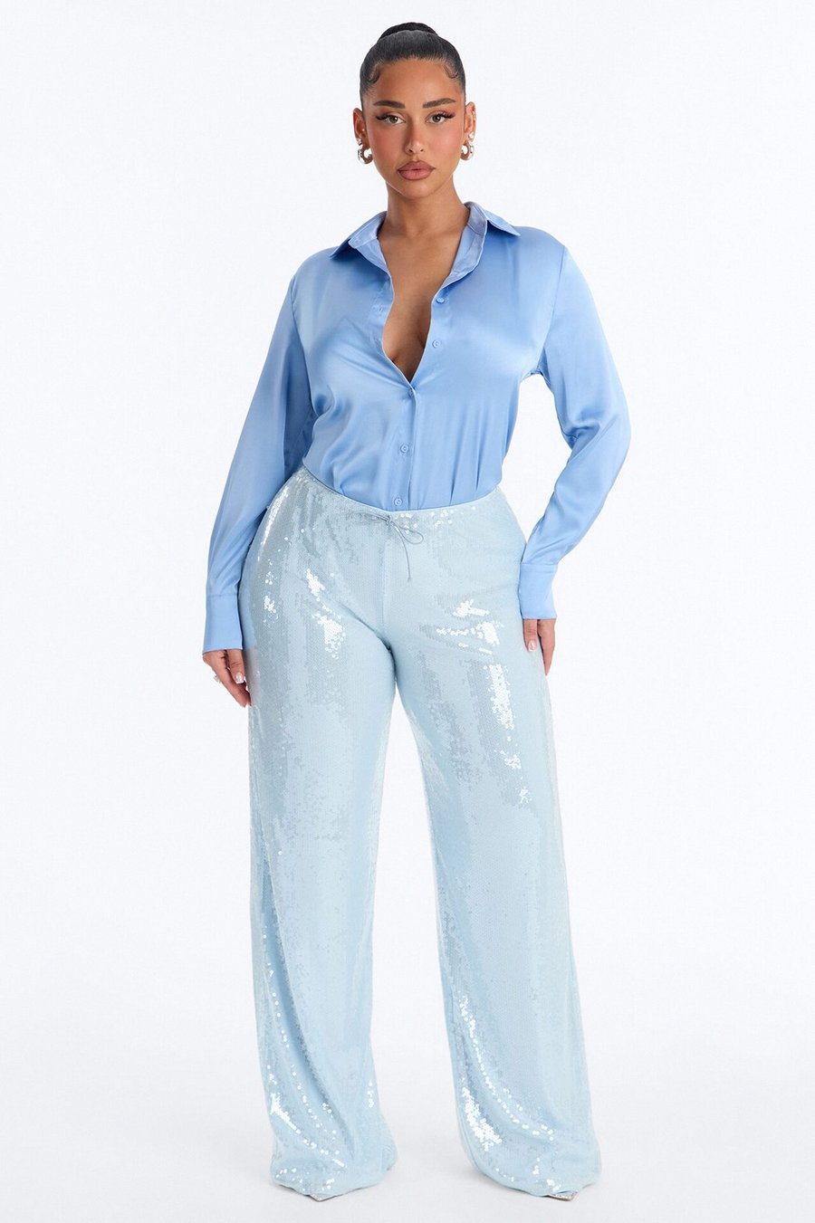 Glow Time Sequin Embellished Pants - Blue