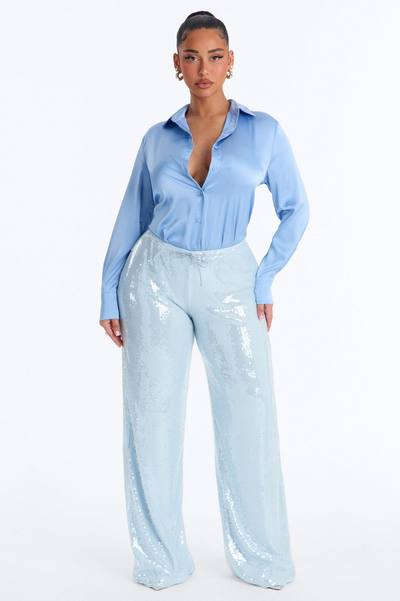 Glow Time Sequin Embellished Pants - Blue