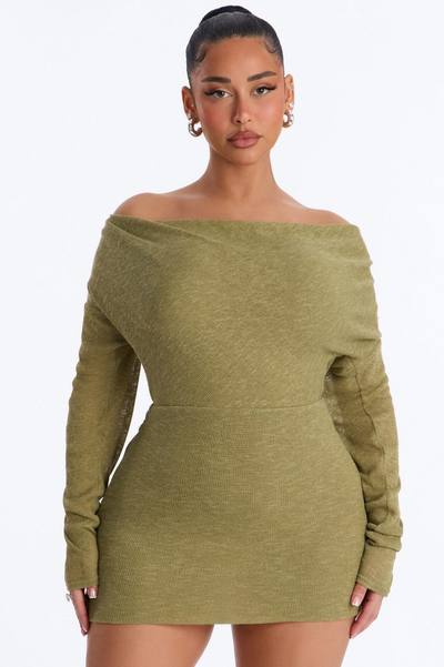 Alina Backless Sweater Mini Dress - Olive