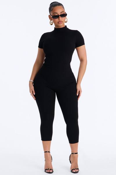 Maribel Short Sleeve Capri Jumpsuit - Black