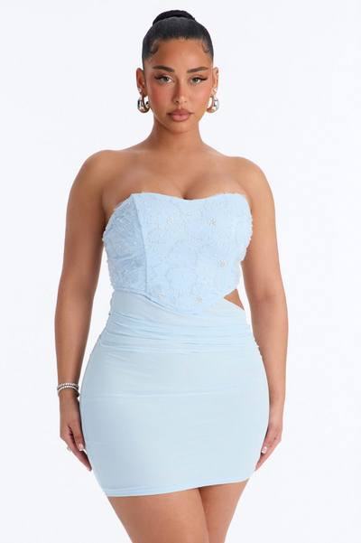 Daniella Embellished Mesh Mini Dress - Light Blue