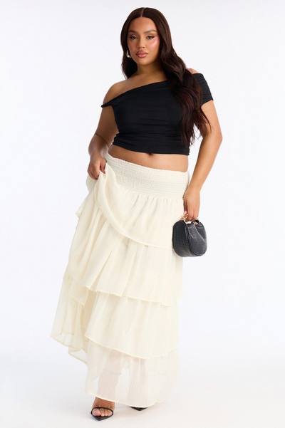 Bohemian Goddess Chiffon Tiered Ruffle Maxi 40″ - Ivory