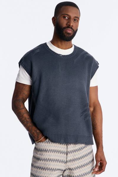 Shredline Desgastado Frayed Sweater Vest - Olive