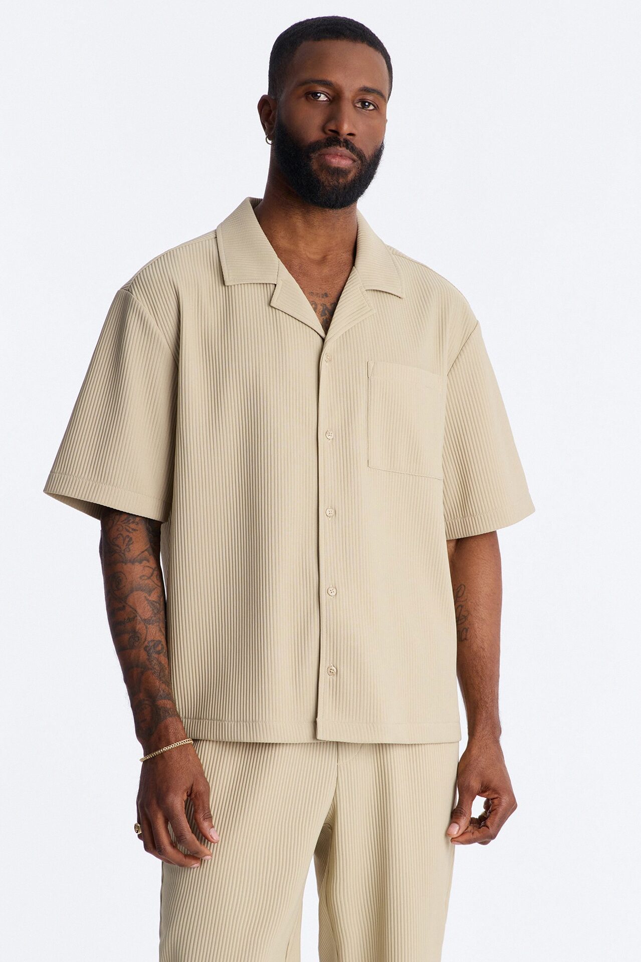 Show Up Short Sleeve Cuban Shirt - Stone