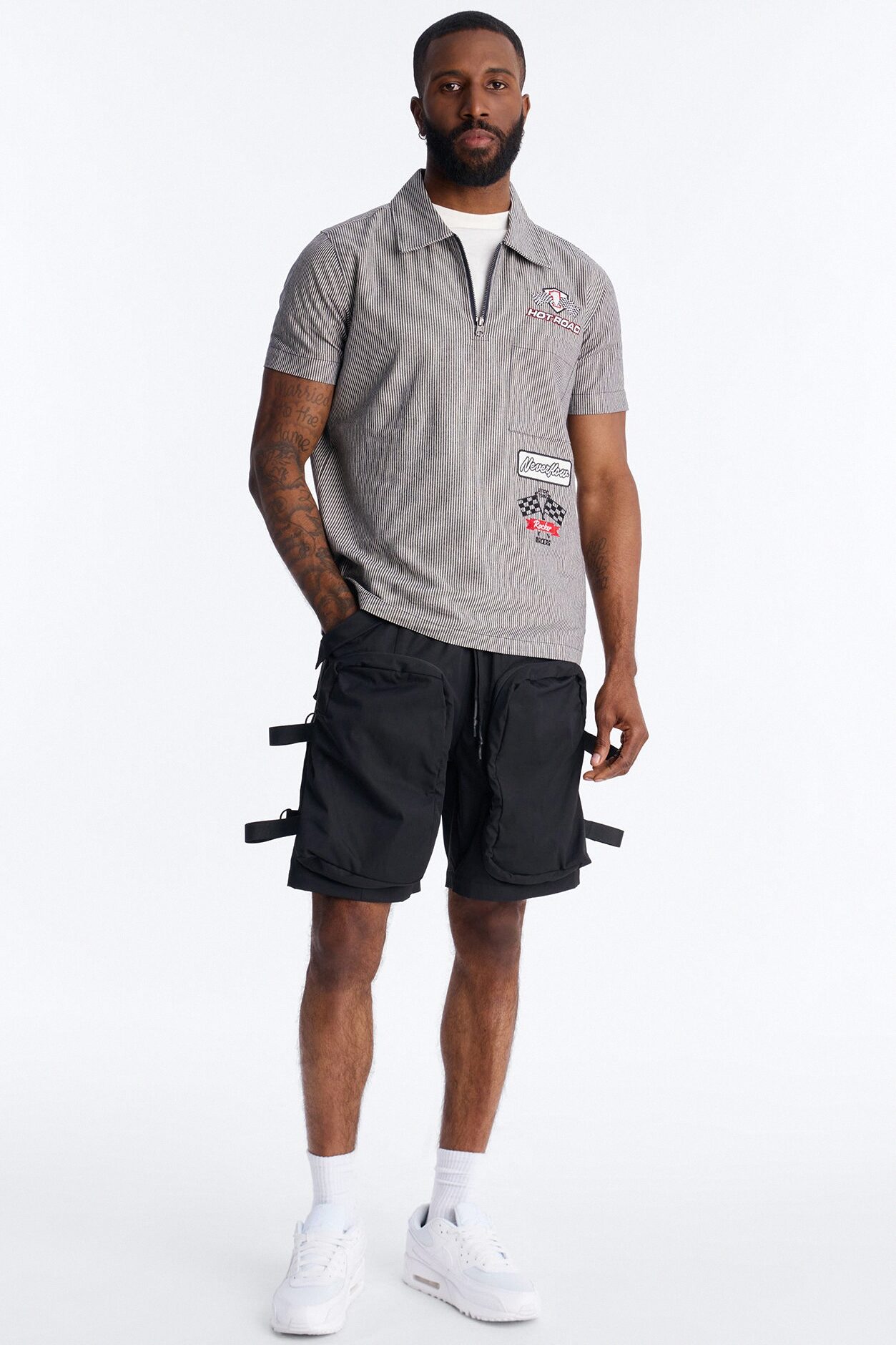 Hot Road Quarter Zip Short Sleeve Polo - Grey