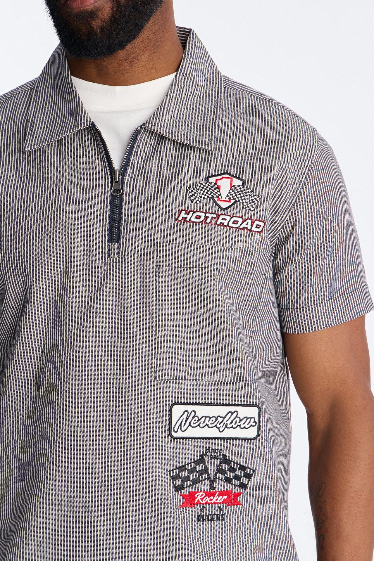 Hot Road Quarter Zip Short Sleeve Polo - Grey
