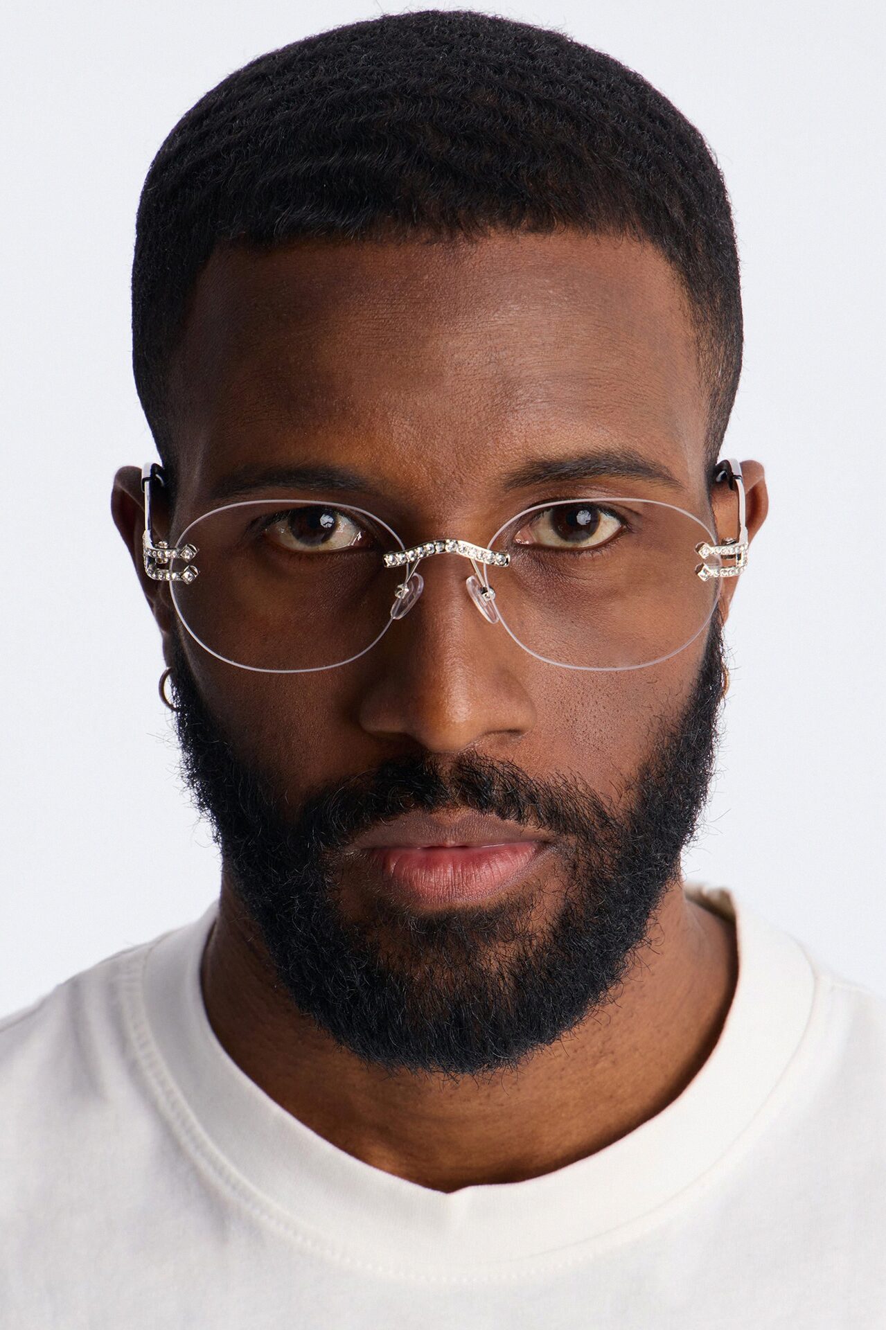 Embellished Round Frameless Metal Sunglasses - Silver