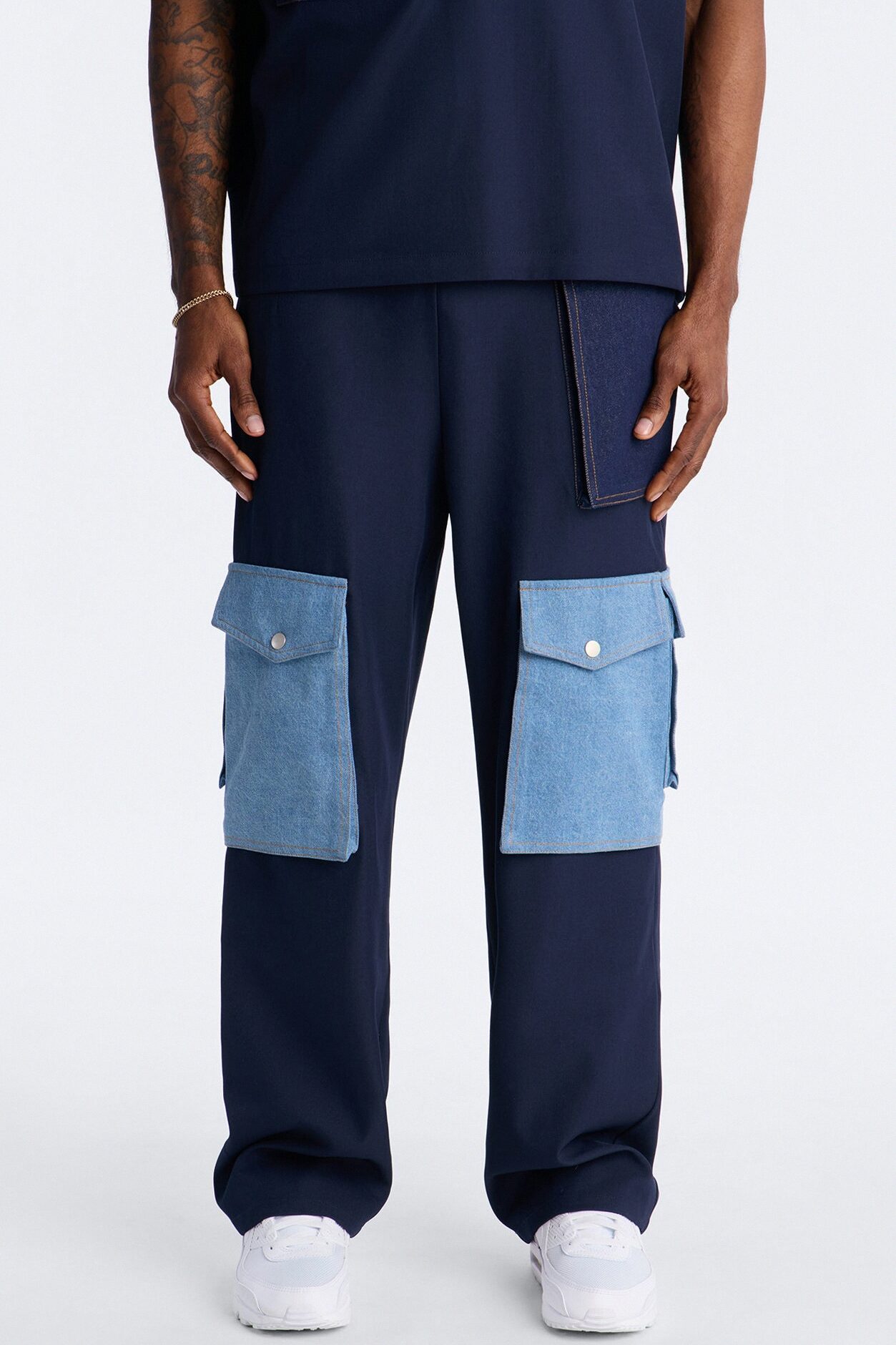 Baggy Blueprint Contrast Cargo Pant - Indigo