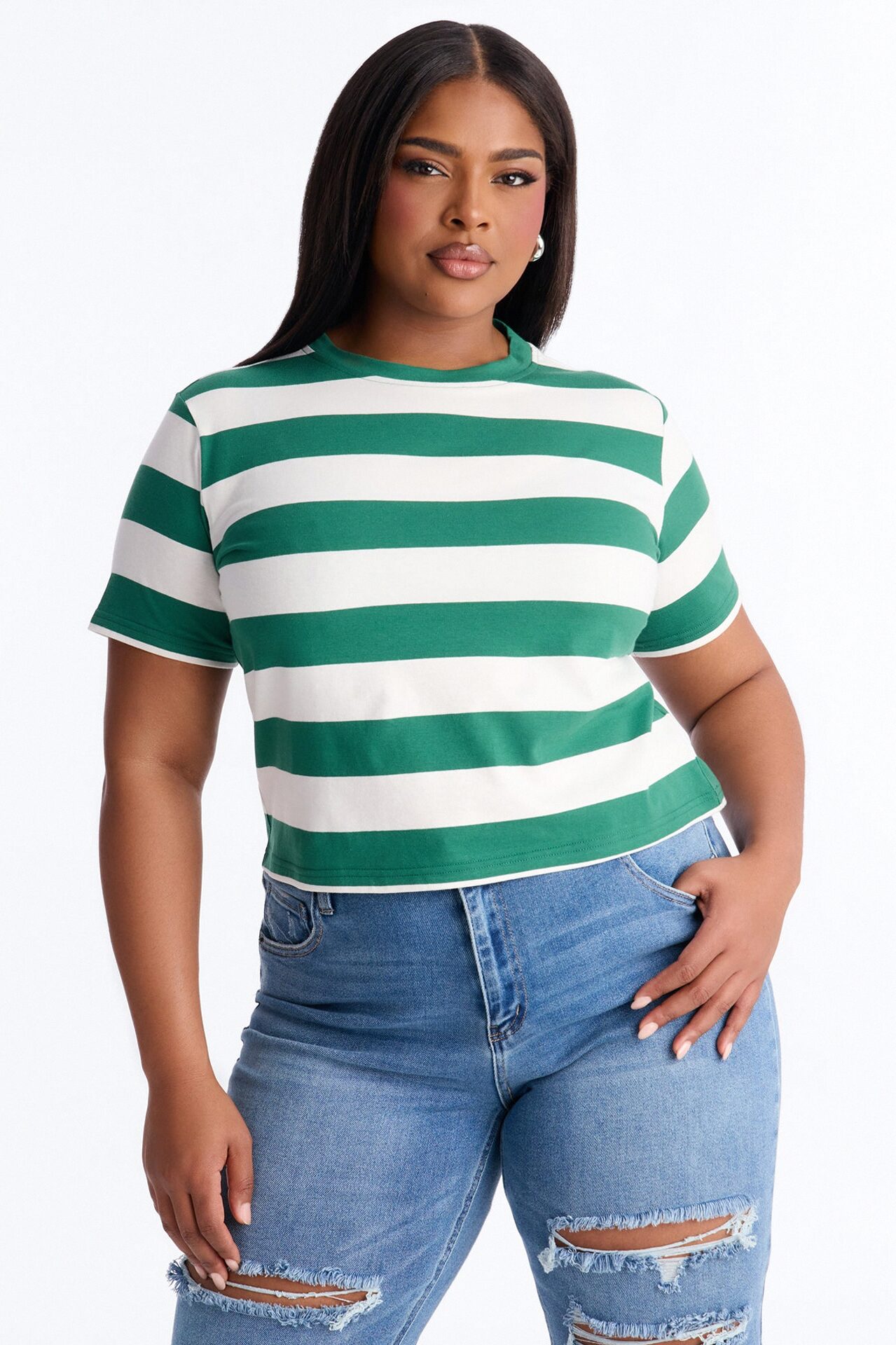 Dallas Striped Short Sleeve Baby Tee - Green/combo