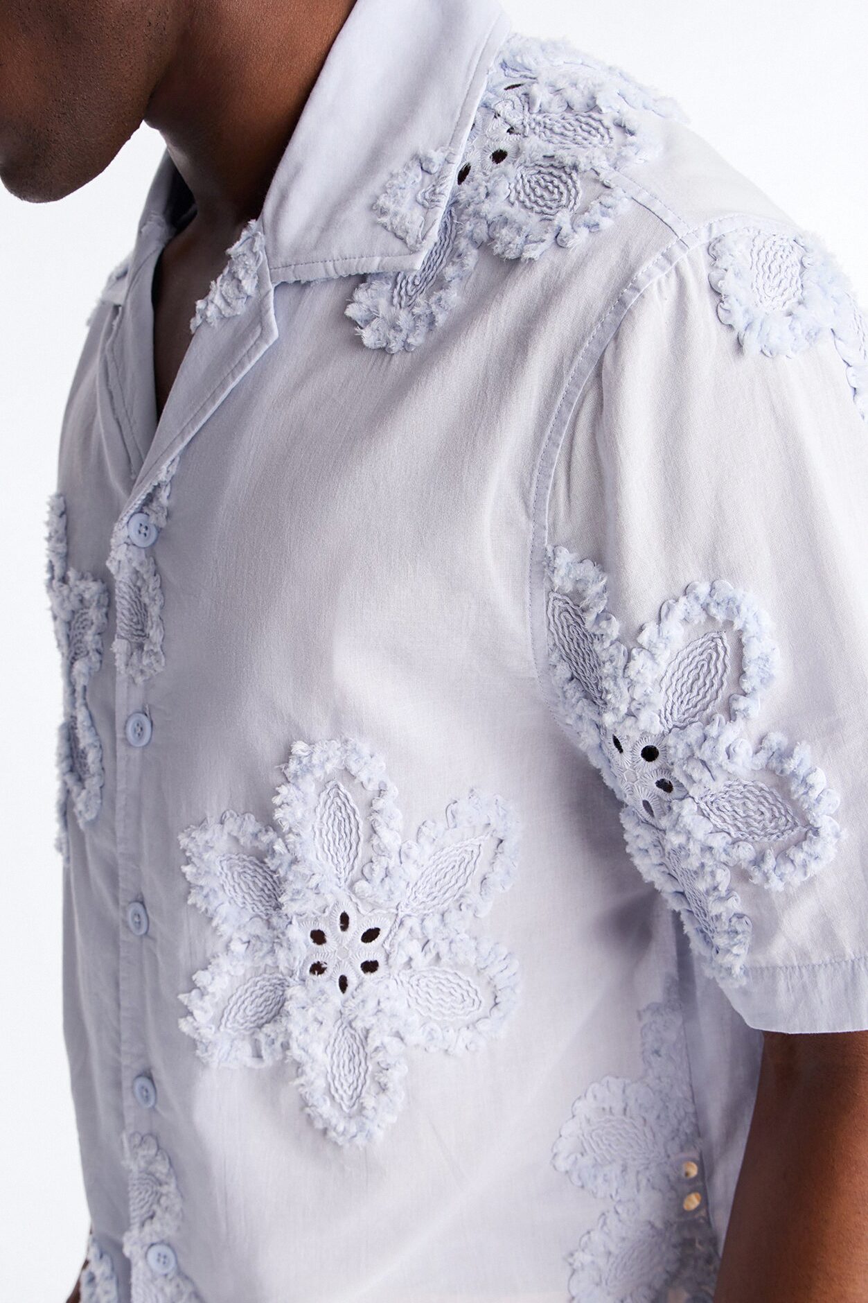 Dusty Bloom Cuban Collar Shirt - Light Blue