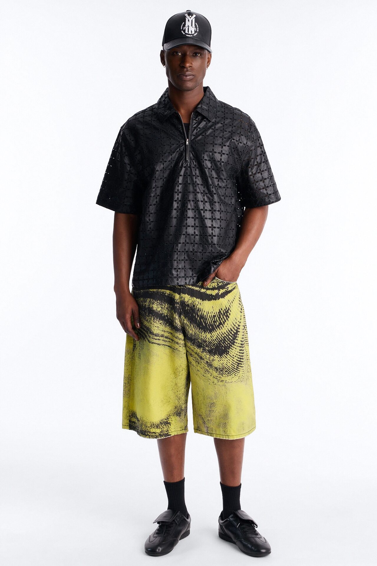 Relaxed Sunset Fever Faux Leather Polo - Black