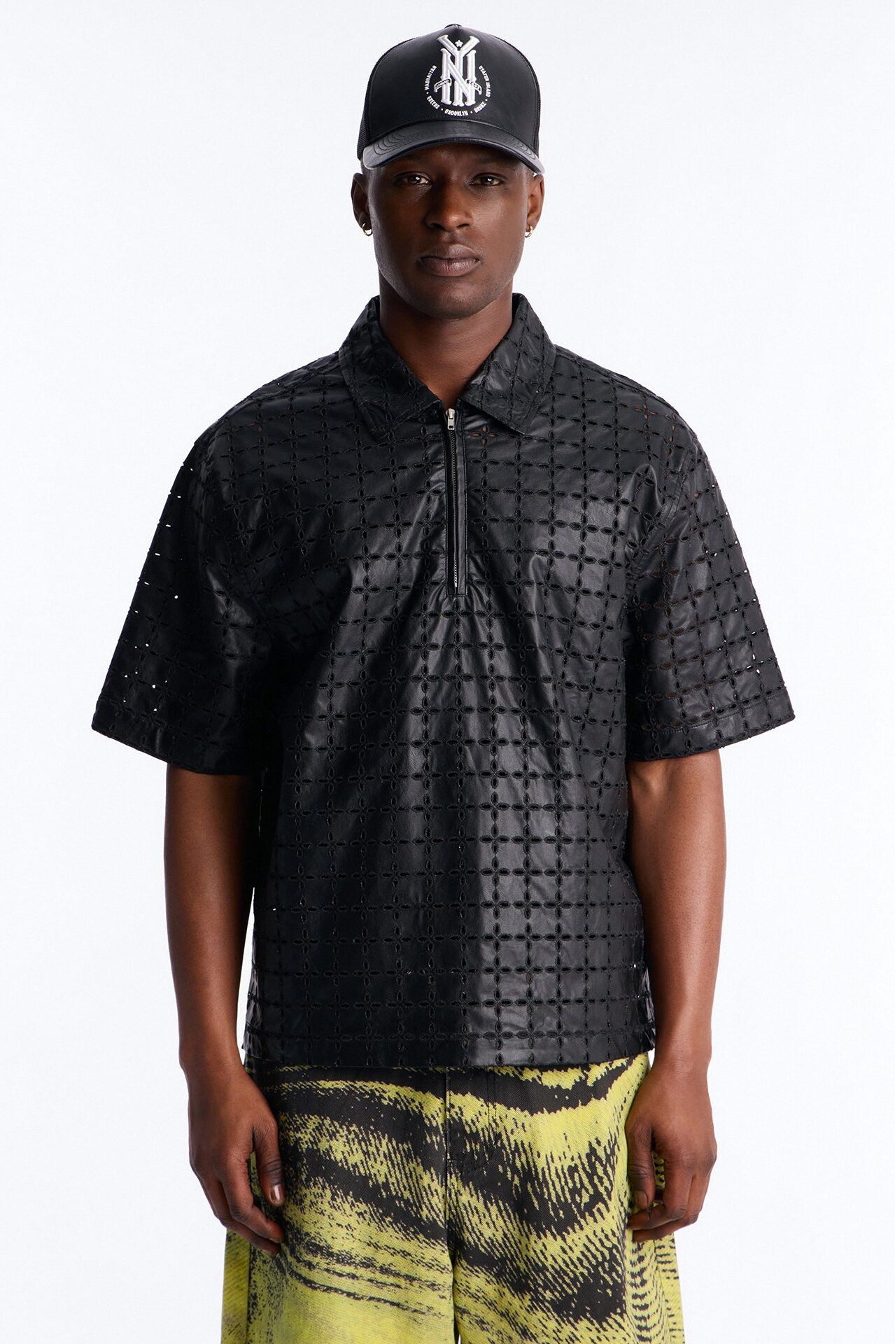 Relaxed Sunset Fever Faux Leather Polo - Black