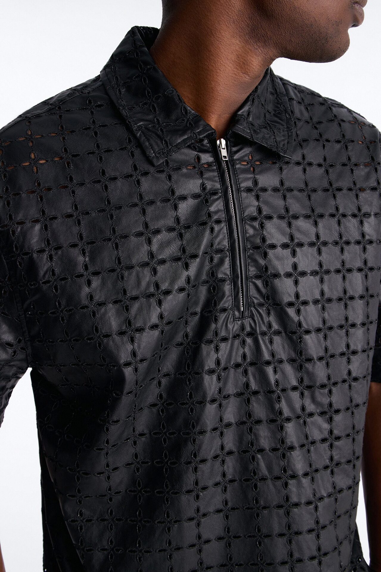 Relaxed Sunset Fever Faux Leather Polo - Black