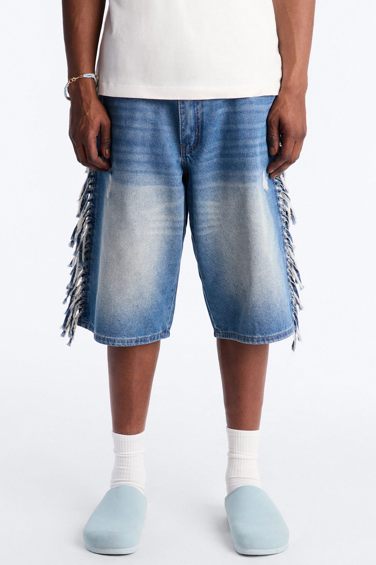 Baggy Rodeo Fringe Denim Short - Vintage Blue Wash
