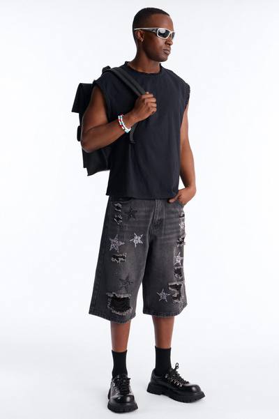 Cosmic Jeweled Baggy Denim Short - Black Wash