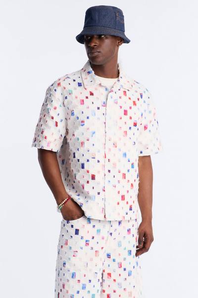 Cropped Watercolor Window Button Up Shirt - White