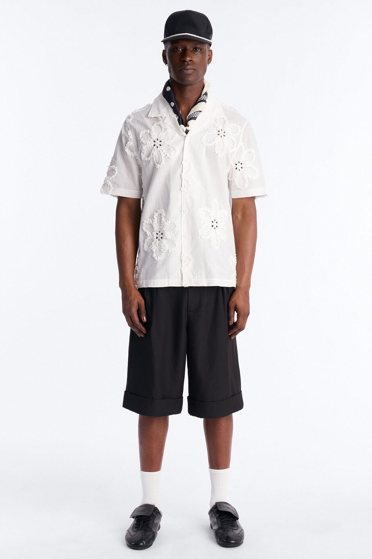 Dusty Bloom Cuban Collar Shirt - White