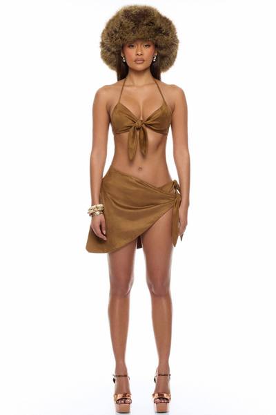 Desert Living 3 Piece Suede Sunsuit Set - Brown