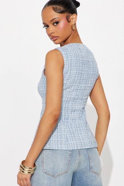 Elegant Love Tweed Vest Top - Blue