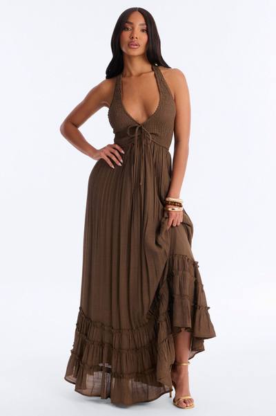Freya Smocked Linen Maxi Dress - Chocolate