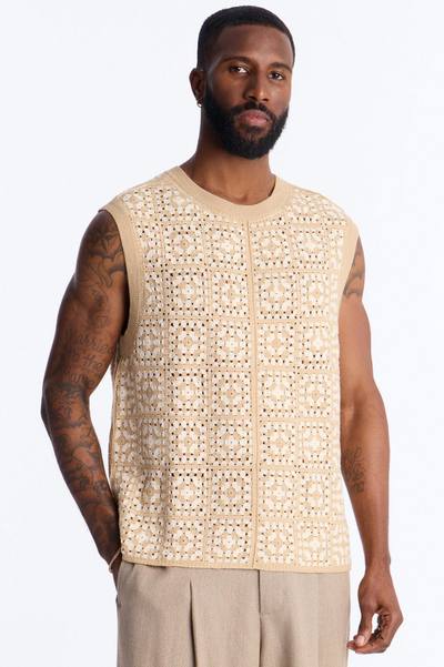 Square One Sweater Vest - Tan Multi Color