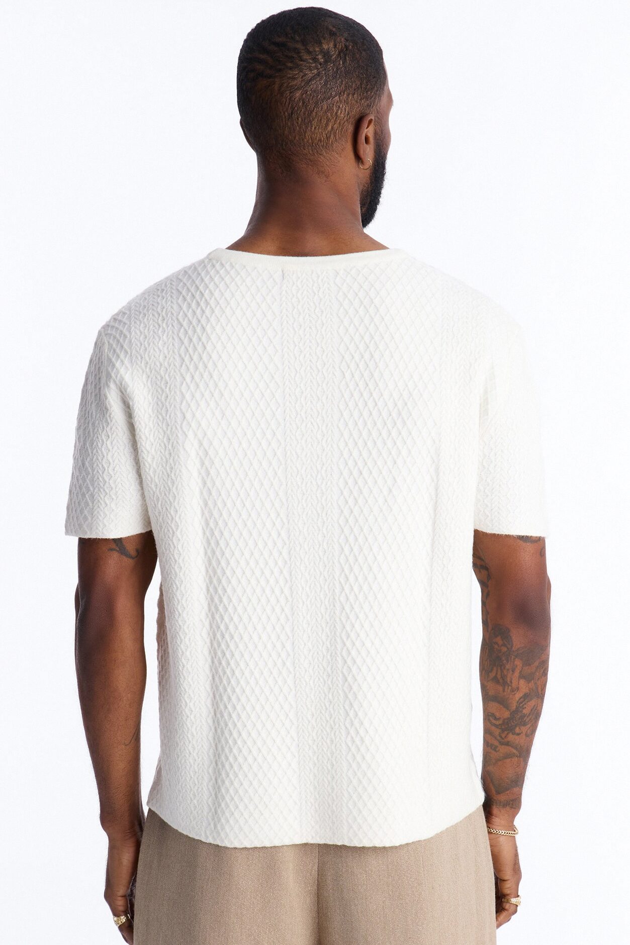Relaxed Knitted Crewneck Tee - Cream