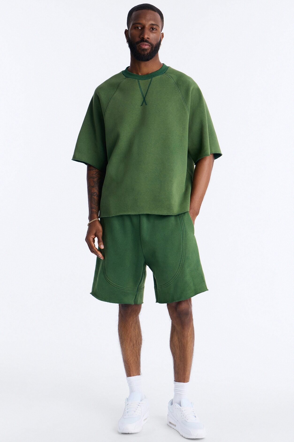 Washed Raw Edge Oversized Tee - Green