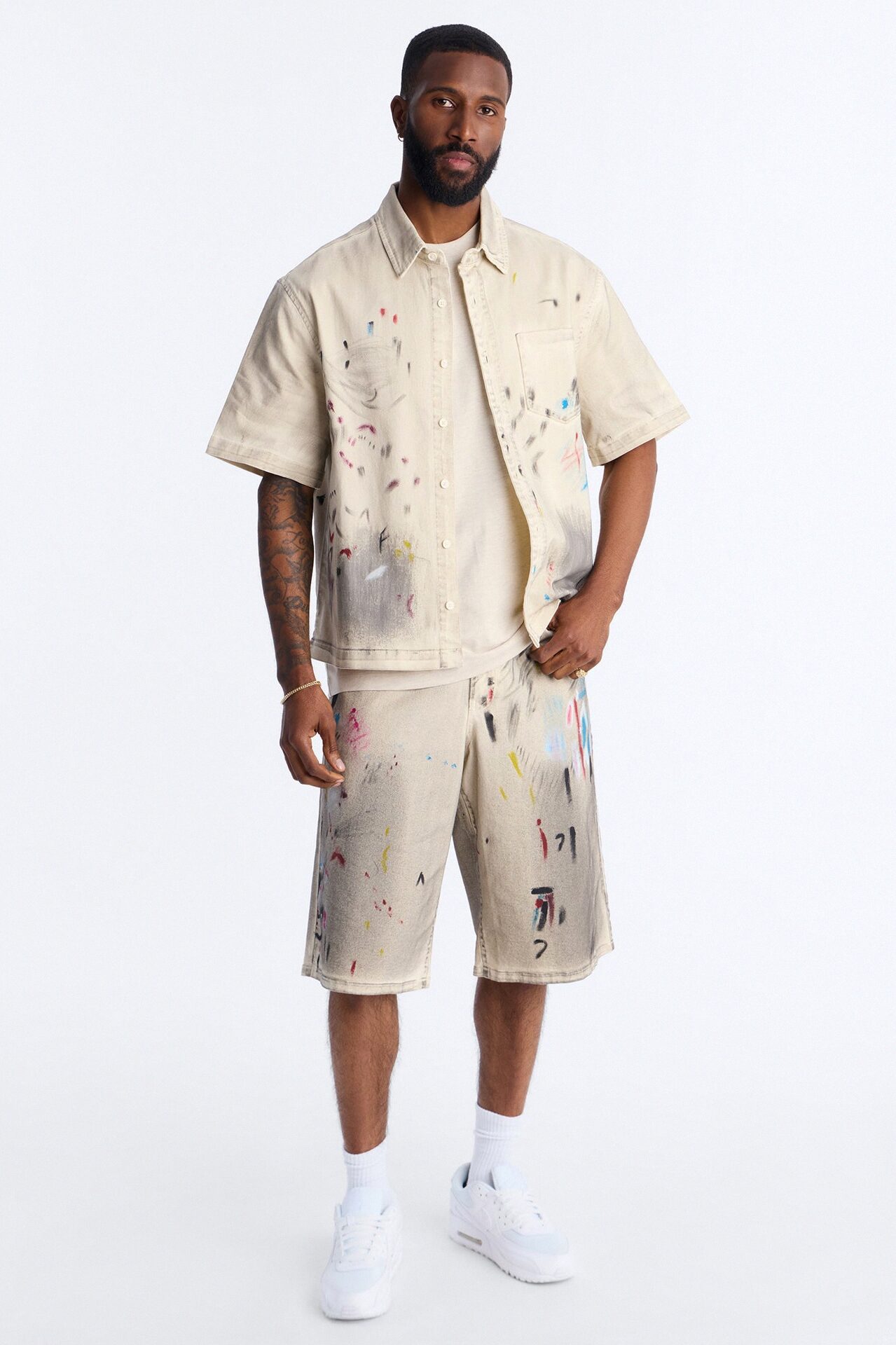 Baggy Hope Street Splatter Denim Short - Cream