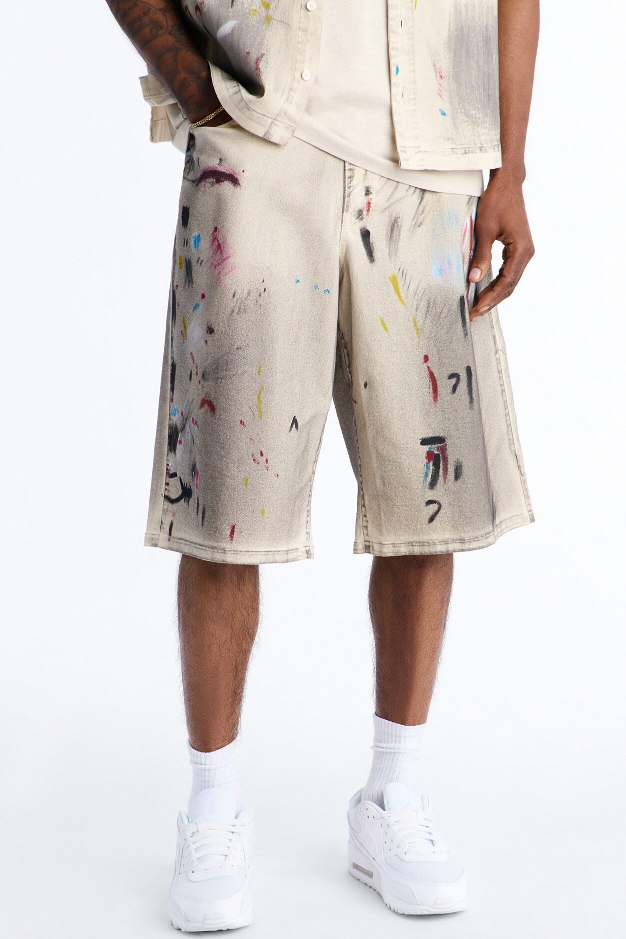 Baggy Hope Street Splatter Denim Short - Cream