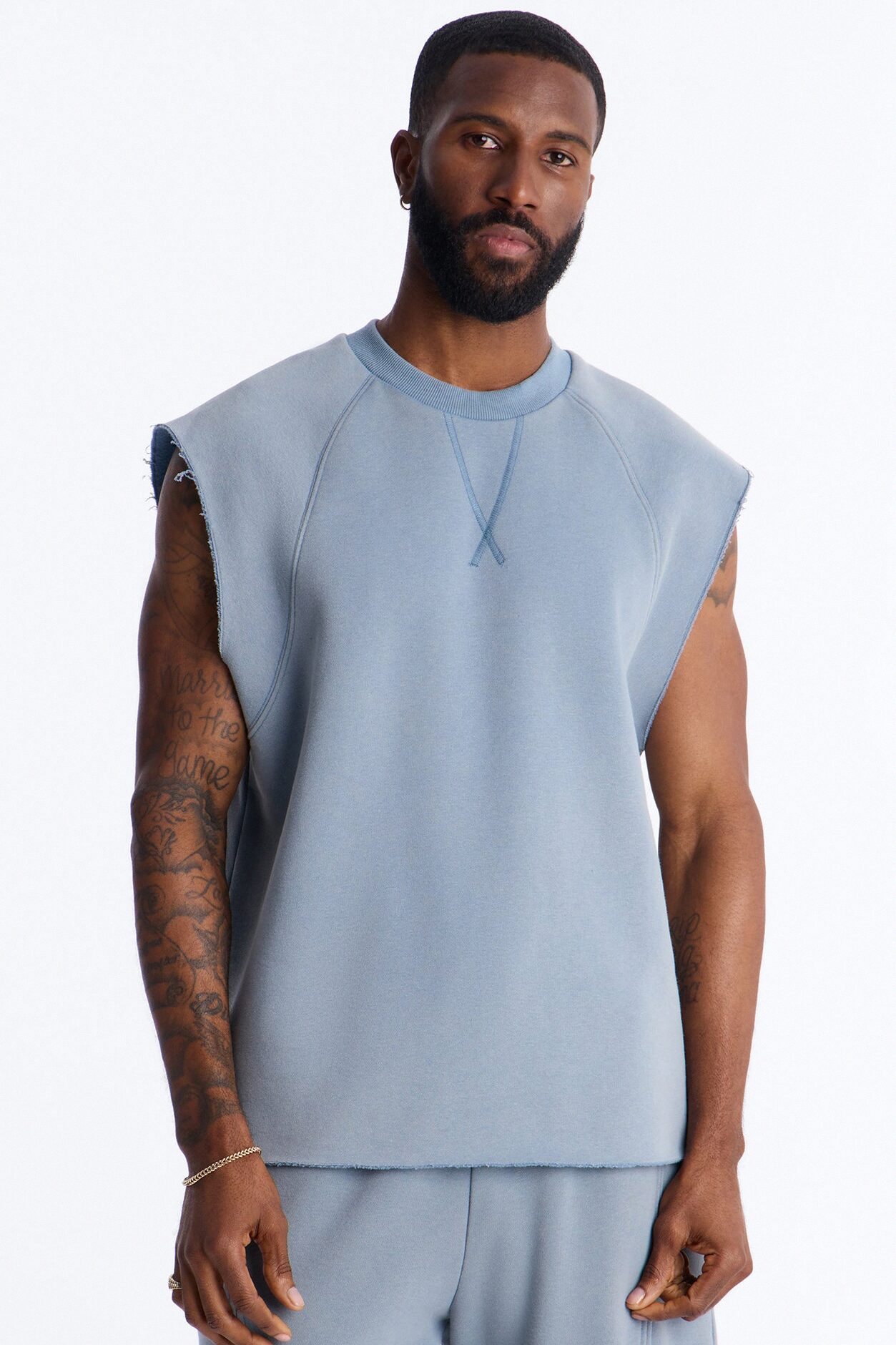 Washed Raw Edge Relaxed Muscle Tee - Slate Blue