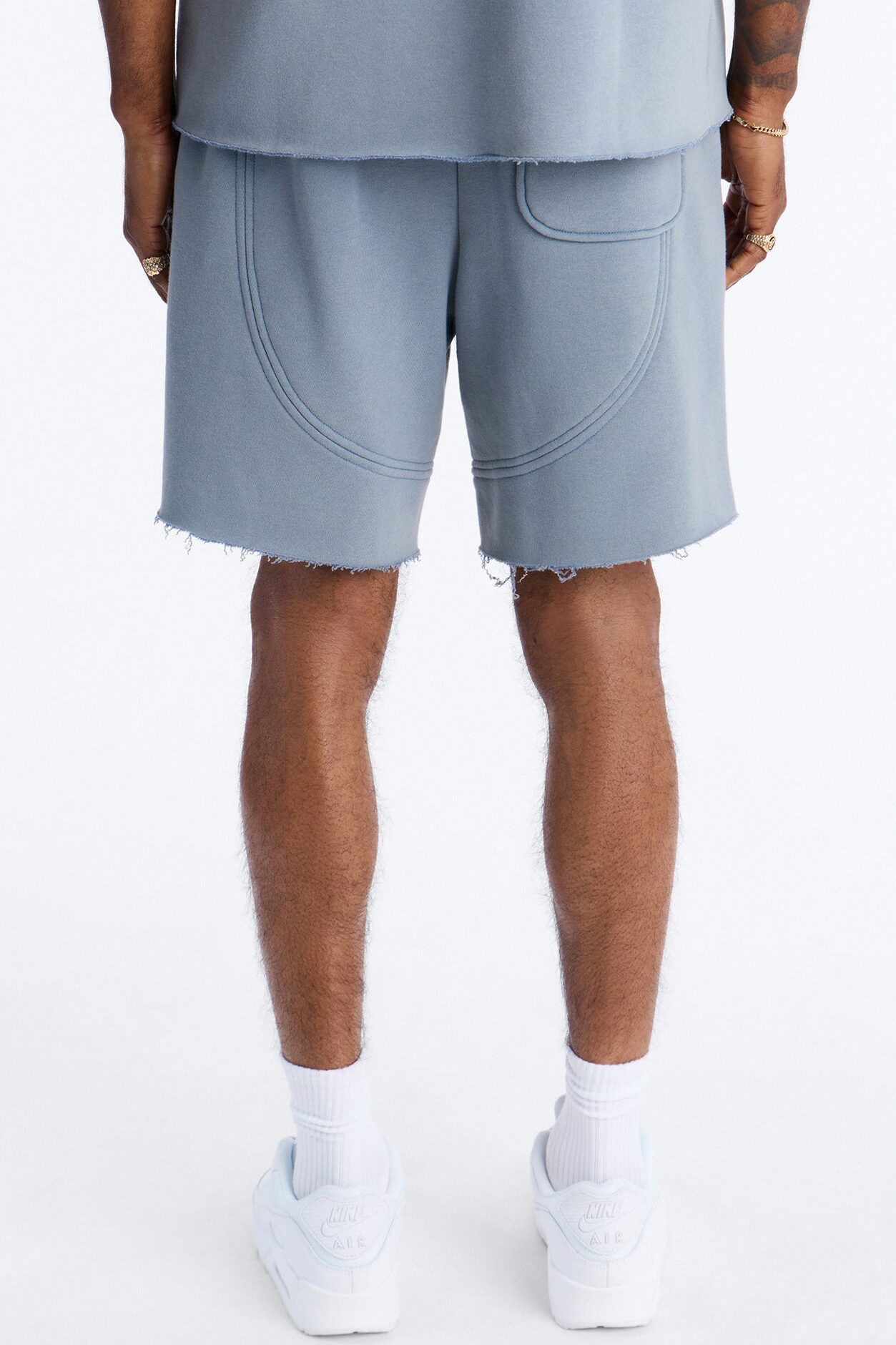 Washed Raw Edge Baggy Sweatshort - Slate Blue