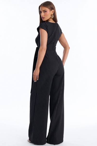Paulina Pinstripe Wide Leg Jumpsuit - Black