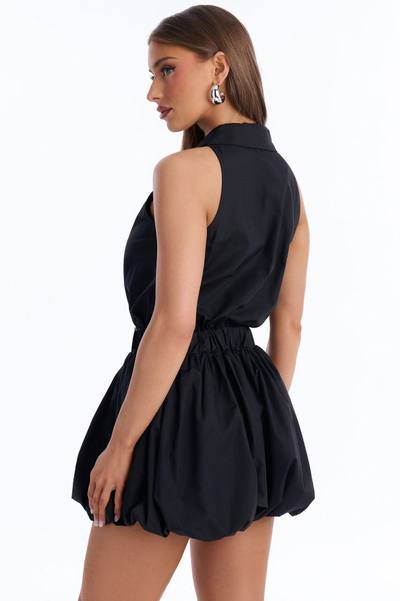 Cecille Poplin Belted Romper - Black