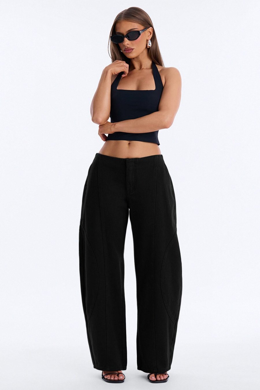 Maliah Low Rise Twill Barrel Leg Pants - Green