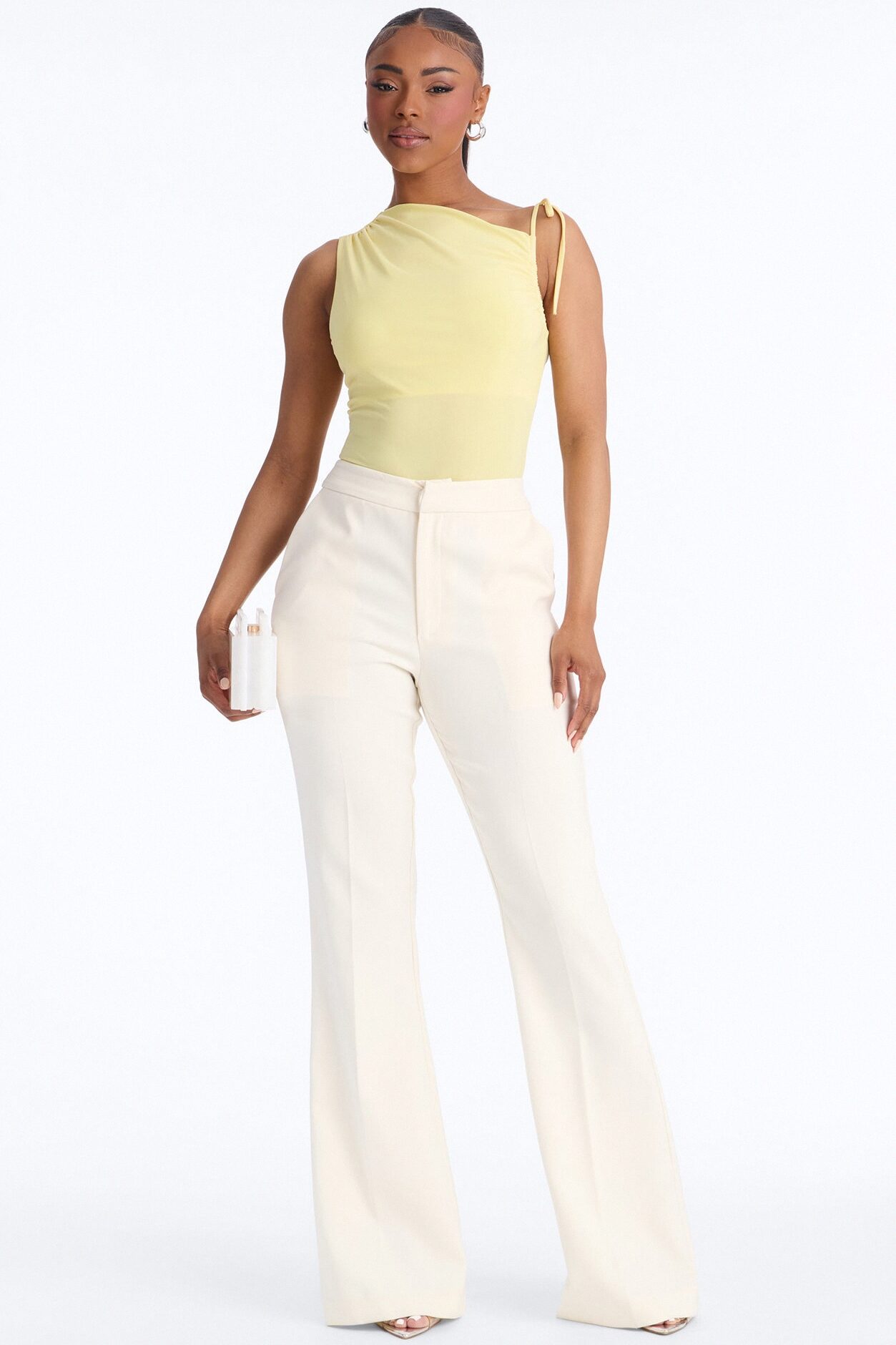 Benny One Shoulder Ruched Tie Strap Top - Butter Yellow