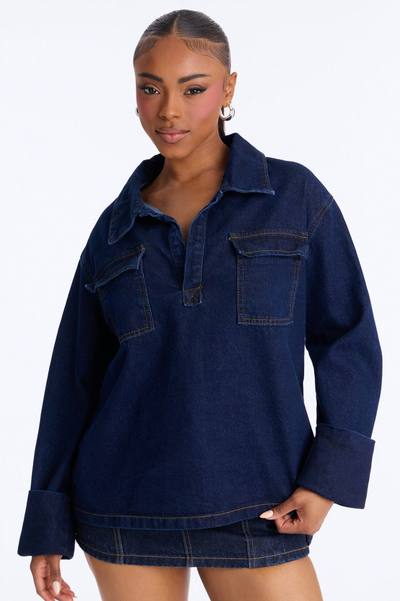 Misty Oversized Denim Top - Dark Wash