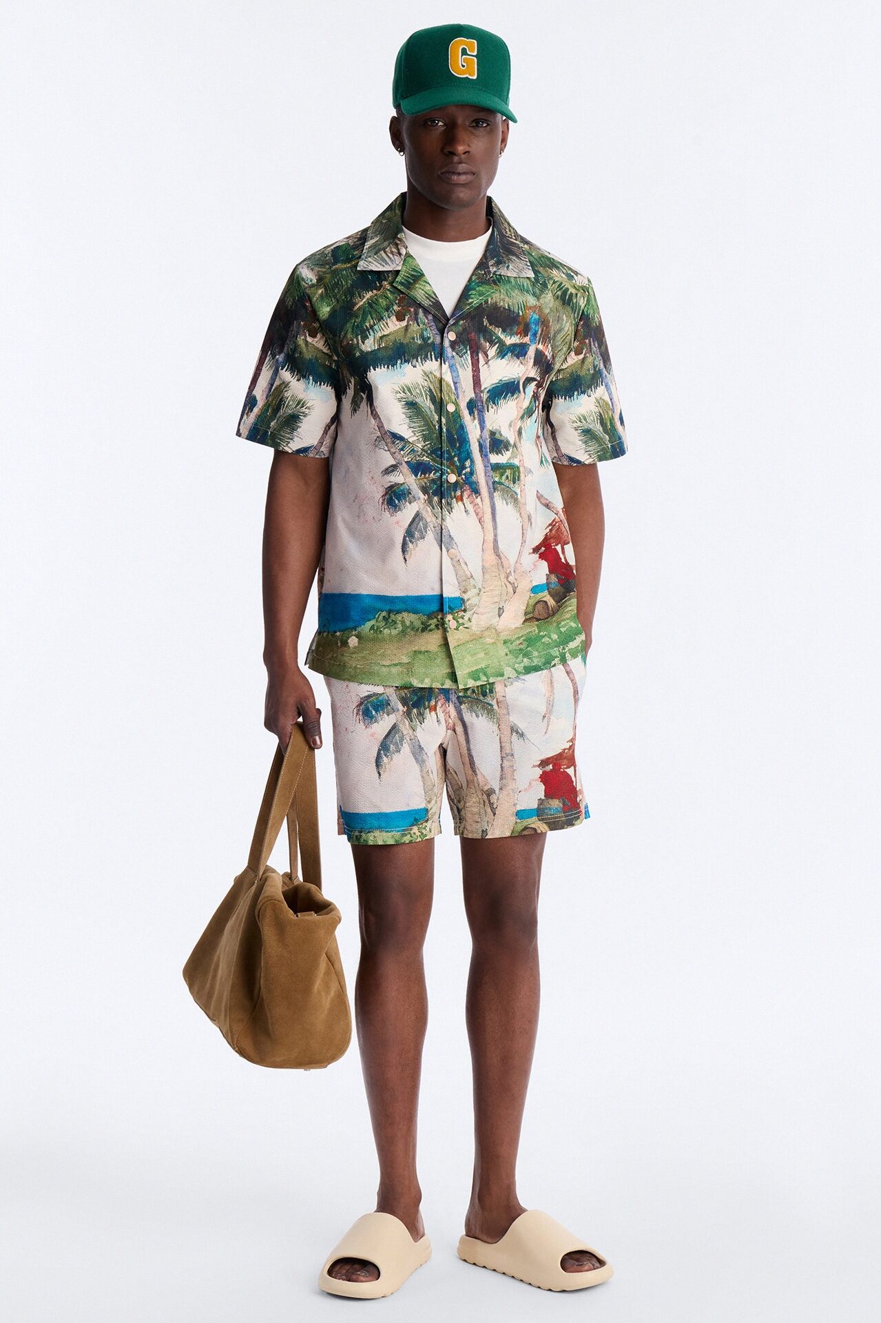 Tropical Get Away Printed Seersucker Cuban Collar Button Up Shirt - Multi Color