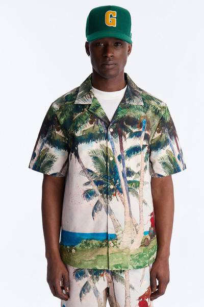 Tropical Get Away Printed Seersucker Cuban Collar Button Up Shirt - Multi Color