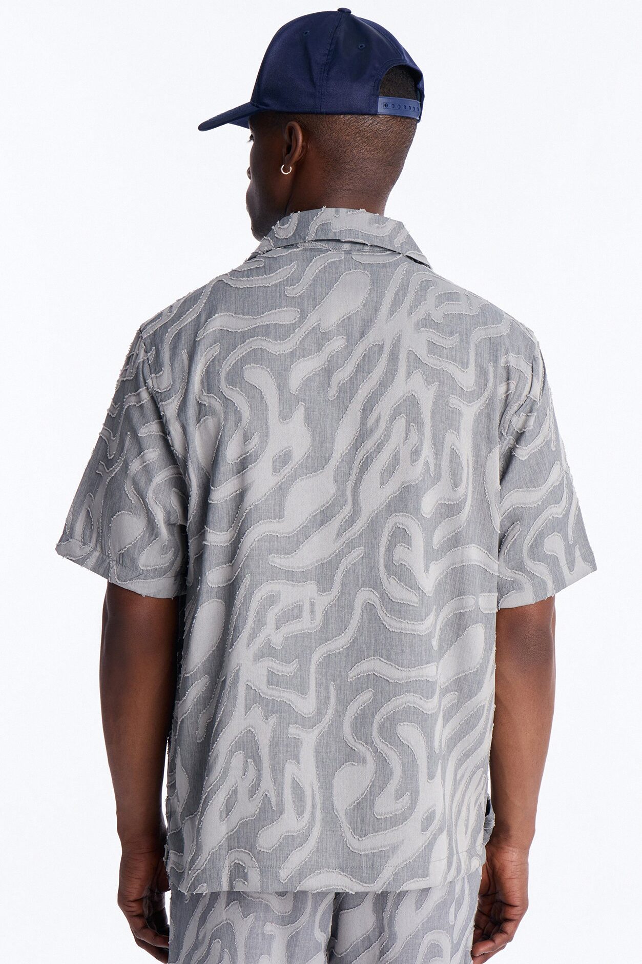 Midnight Wave Cuban Button Up Shirt - Grey