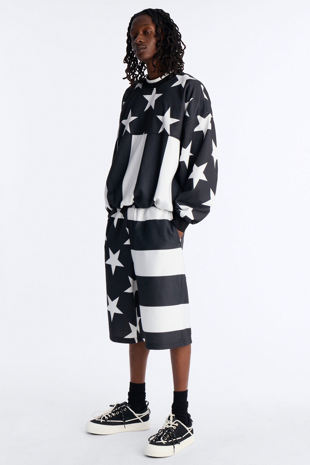 Stars And Stripes Baggy Short - Black/White