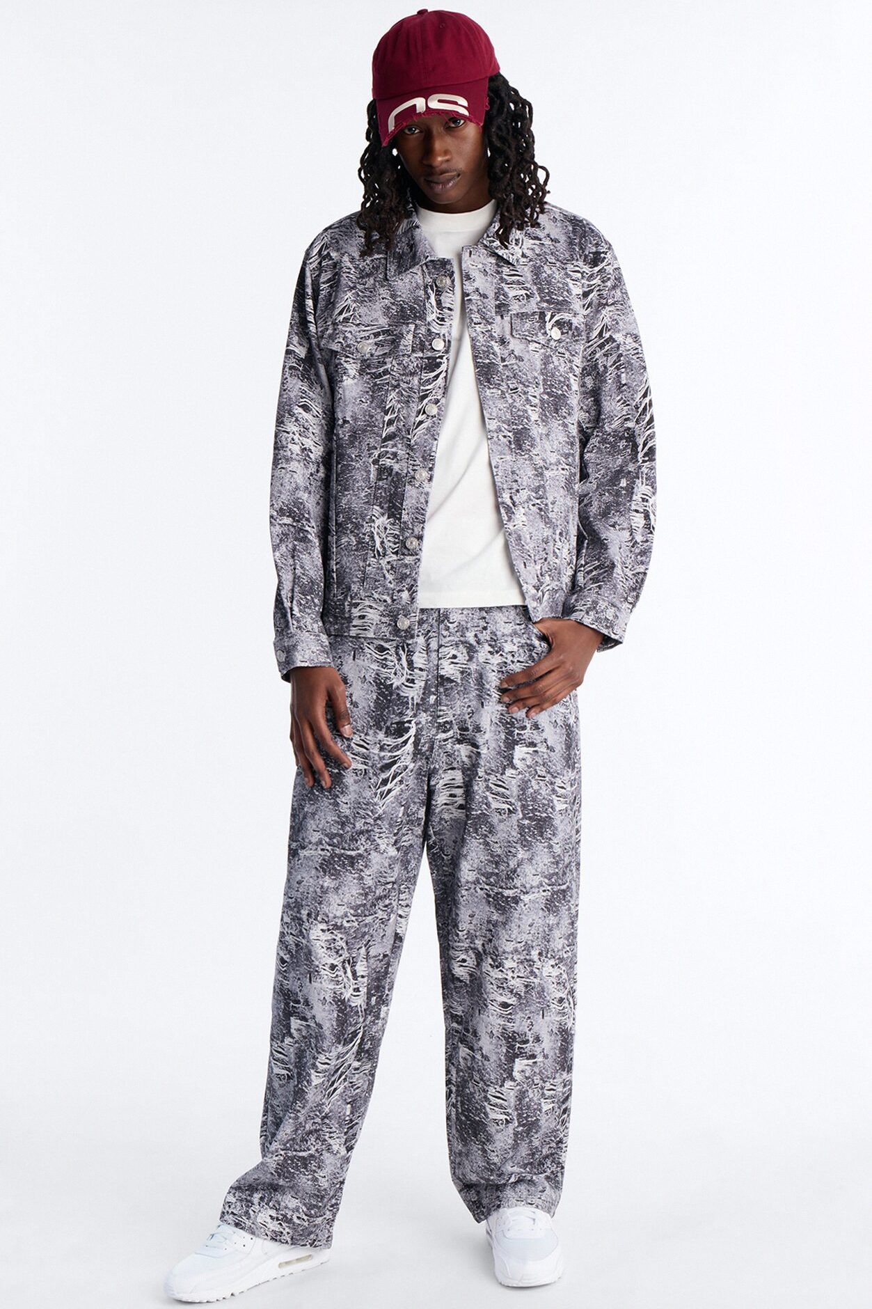 Baggy Ghost Distressed Printed Jean - Black