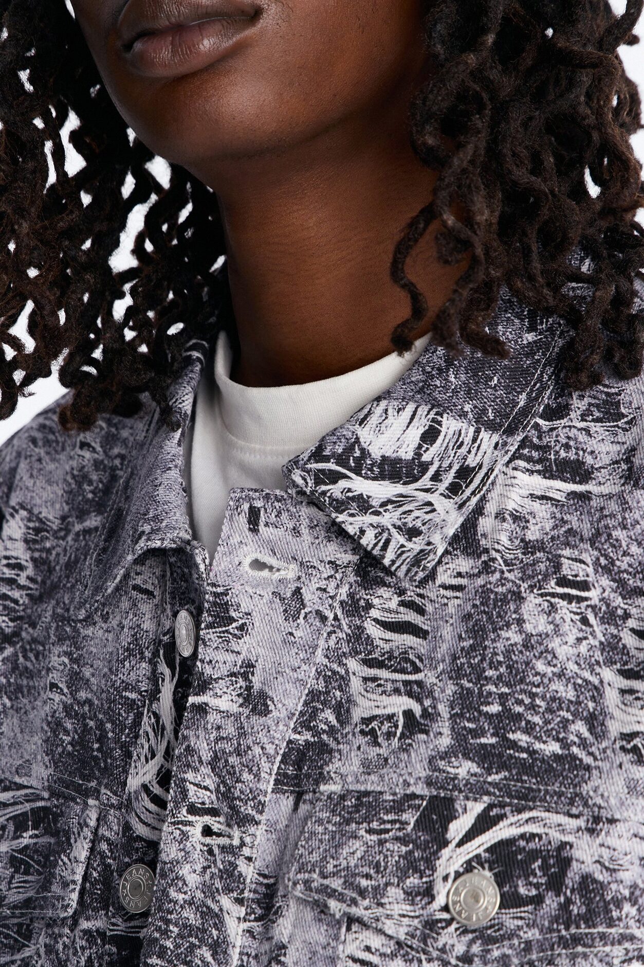 Ghost Distressed Printed Denim Jacket - Black